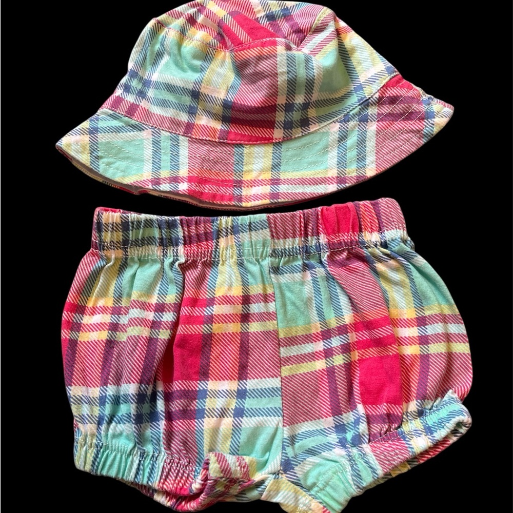 Vibrant Plaid Kids Hat and Shorts Set